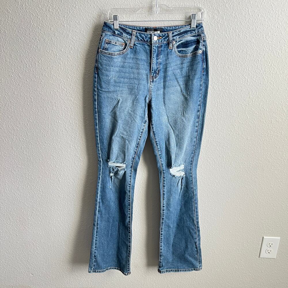 Fashion Nova Babetown Bootcut Jeans Women's 7 High Rise Stretch Distressed NEW
